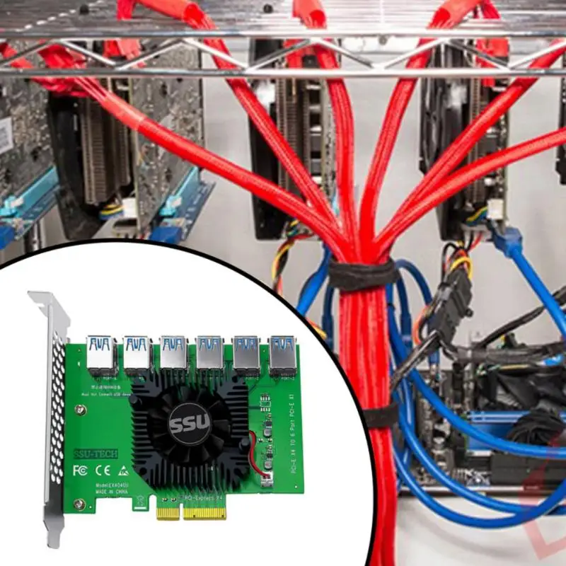 1 to 6PCI-E USB3.0 Adapter Card PCI Express 4X 16X 20Gb Riser for BTC Miner Mining X4 | Компьютеры и офис