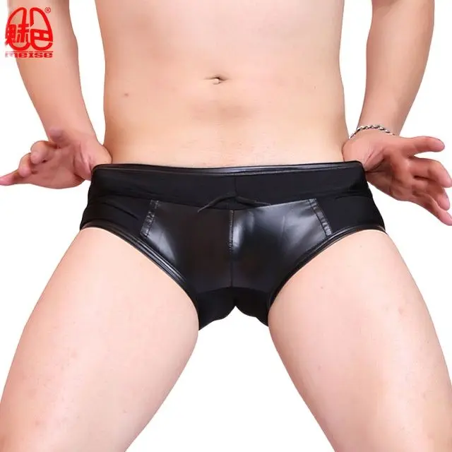 

Sexy Men Plus Size Hot Short Latex Patchwork Shiny Underwear U Convex Pouch Triangle Soft Trunks Smooth Soft Low Rise Gay Wear