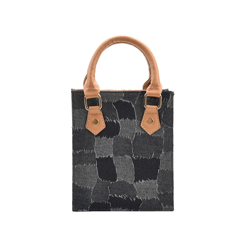 

Ladies New Denim Tote Bag Personality Stitching Design Messenger Bag INS Popular Brand Shoulder Bag 2021 Female Mobile Phone Bag