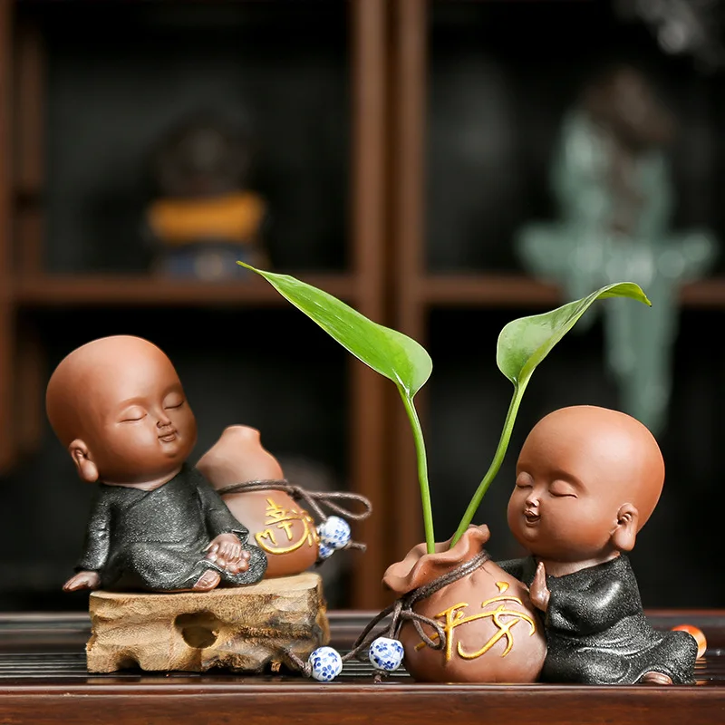 

Pan Tea Tea Pet Zen Yixing Clay Small Monk Vase Flower Plug-in Flower Pot Hydroponic Creative Ceramic