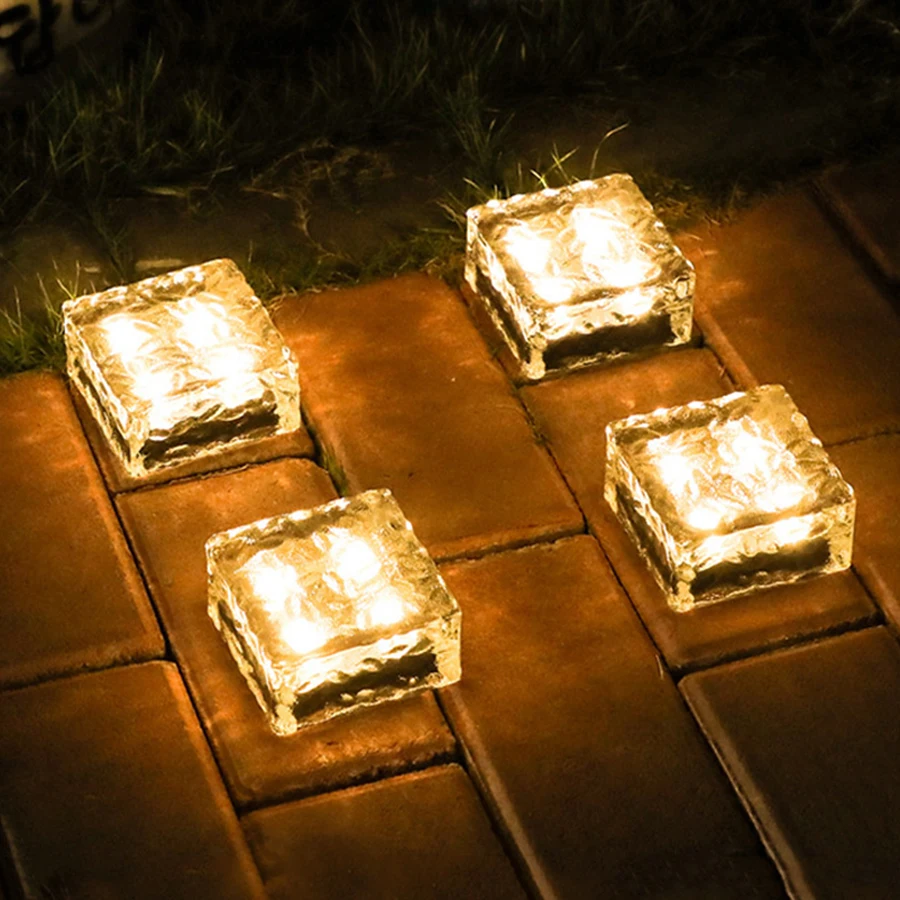 

1 Piece LED Solar Underground Lamp Solar Garden Deck Light Brick Ice Cube Path Floor light Stair Lawn Deck Solar Buried Lamps