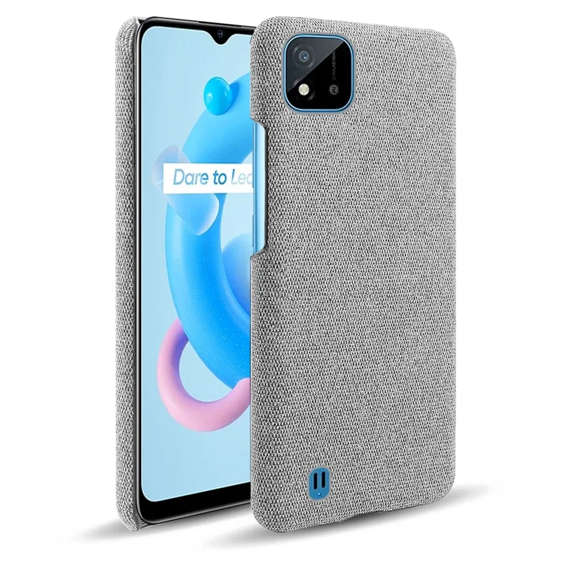 

Solid Color Cloth Leather Case For Realme C12 C15 C21 C20 C25 Hard PC Back Cover