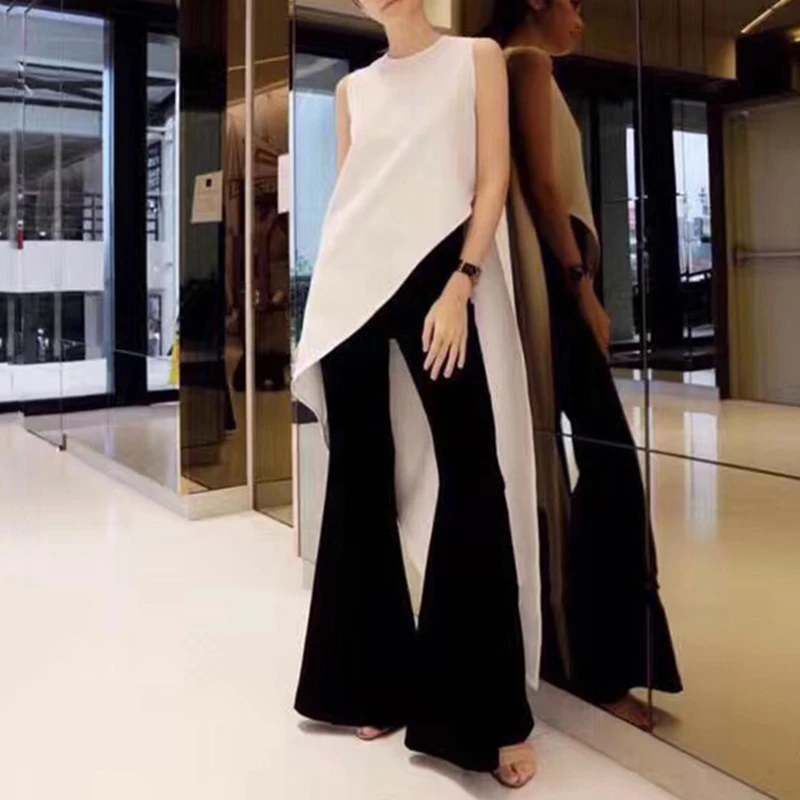 CHICEVER Корейская шифоновая рубашка для женщин без рукавов Асимметричный большой