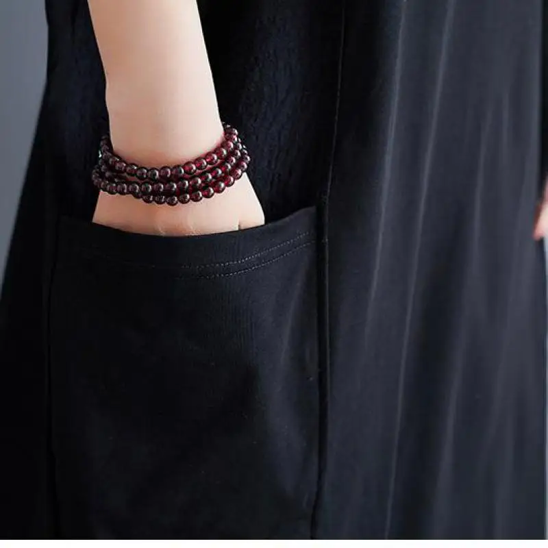 

Johnature Summer New Loose Plus Size O-neck Patchwork Pockets Irregular Dresses 2021 Simple Leisure Cotton Linen Women Dress