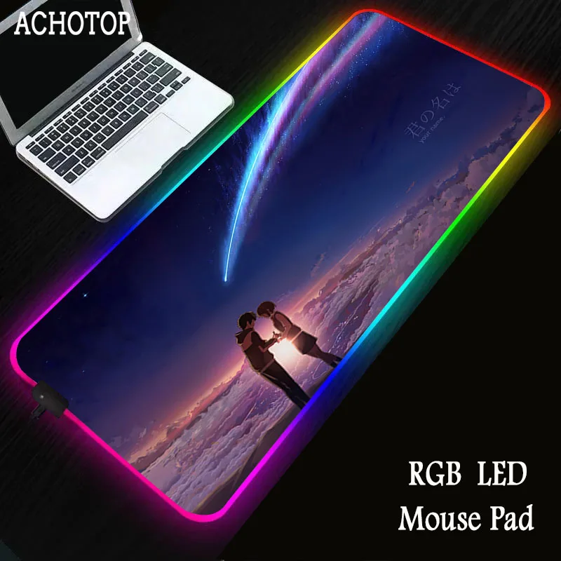 

Your Name Anime Gaming Mouse Pad RGB Large Gamer Mousepad USB LED Lighting Backlit Rainbow Computer Mat Rubber Keyboard Desk Pad