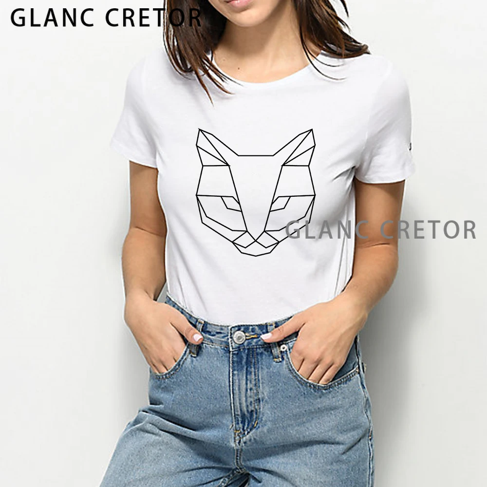 

Summer Geometric Fox Contracted T-shirt Harajuku Fascinating Tshirt New T shirt Women Happy Lucky Print Top Tee