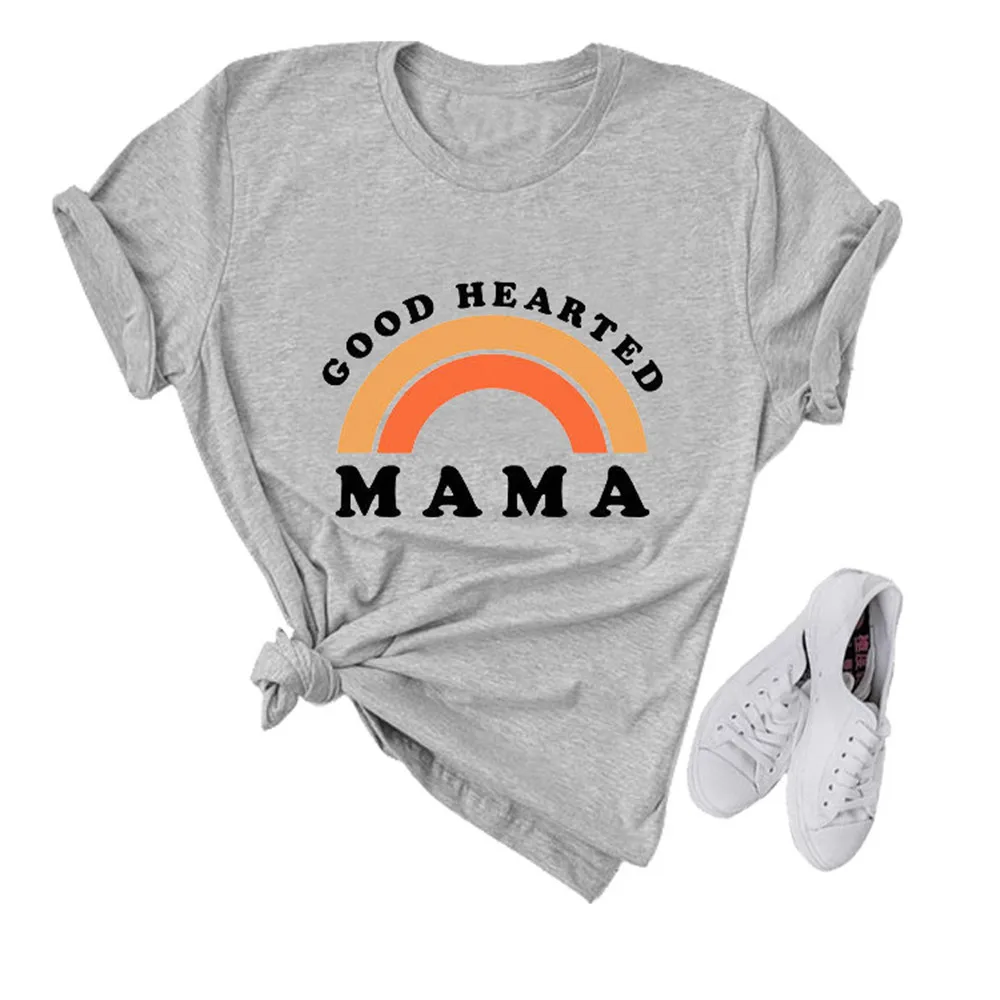 Женская футболка с надписью GOOD HEARTED MAMA коротким рукавом большие размеры|Футболки|
