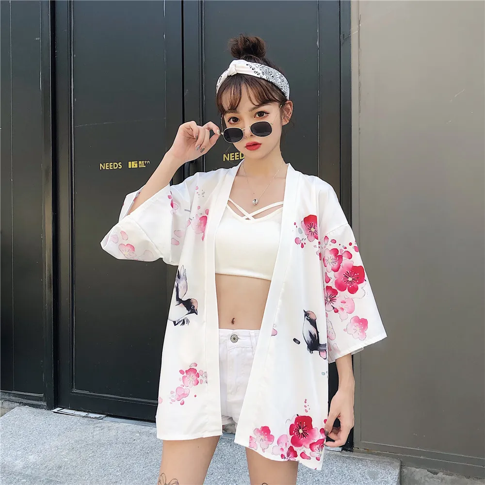 

Kimono Summer thin coat Japanese summer Chinese style printing sun protection clothing cardigan tie kimono thin coat female