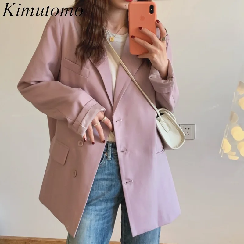 

Kimutomo 2021 Ранняя осень женские блейзеры в британском стиле Дамский Таро фиолетовый мягкий свободный однобортный пиджак с длинными рукавами б...