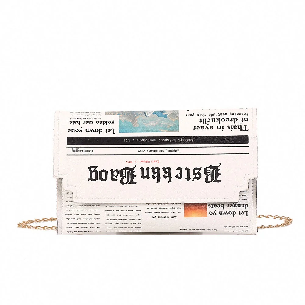 

Newspaper Design Envelope Bag Women Personality Joker Clutch Shoulder Messenger Bag Chain Bags for Women Fashion Handbag
