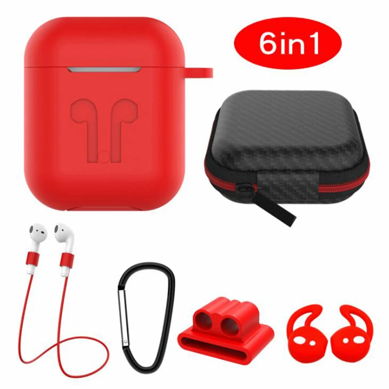 6 IN-1 Cases Lanyard Carabiner Protective Case For AirPods Headphone Silicone Cover Air Pods 2 Accessories Storage Box | Электроника