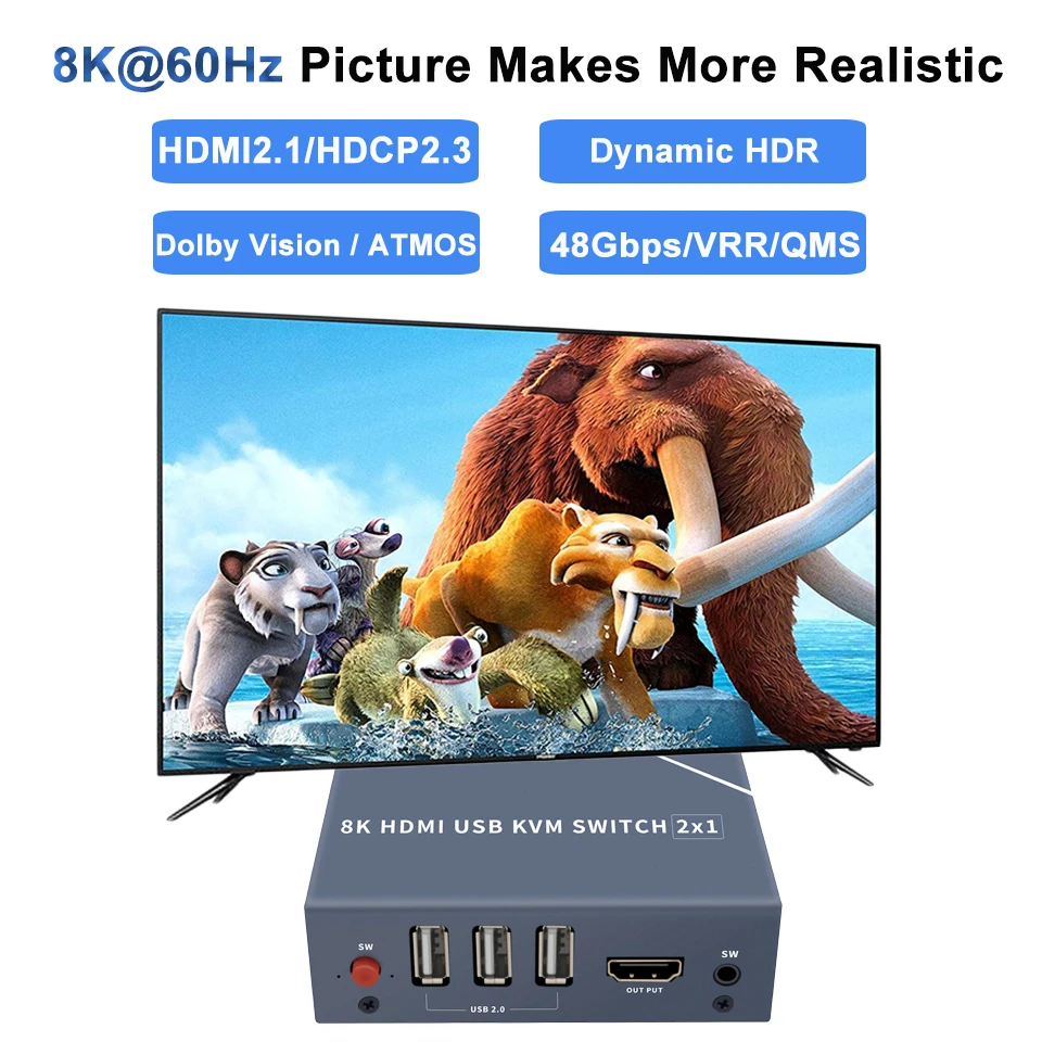 8K HDMI-совместимый сплиттер 4K переключатель KVM USB 2 в 1 для компьютерного монитора