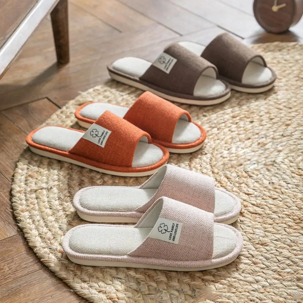 

Spring Autumn Women Indoor Linen Slippers Floor Flat Shoes Anti-slip Home Flax Linen Men House Slides Bedroom fsd54