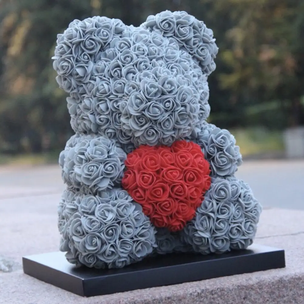 

Hot sale 38cm Silk Rose Love Heart Bear Artificial Flower Cartoon Animal Doll Valentine Day Girlfriend Gifts Home Decoration#37