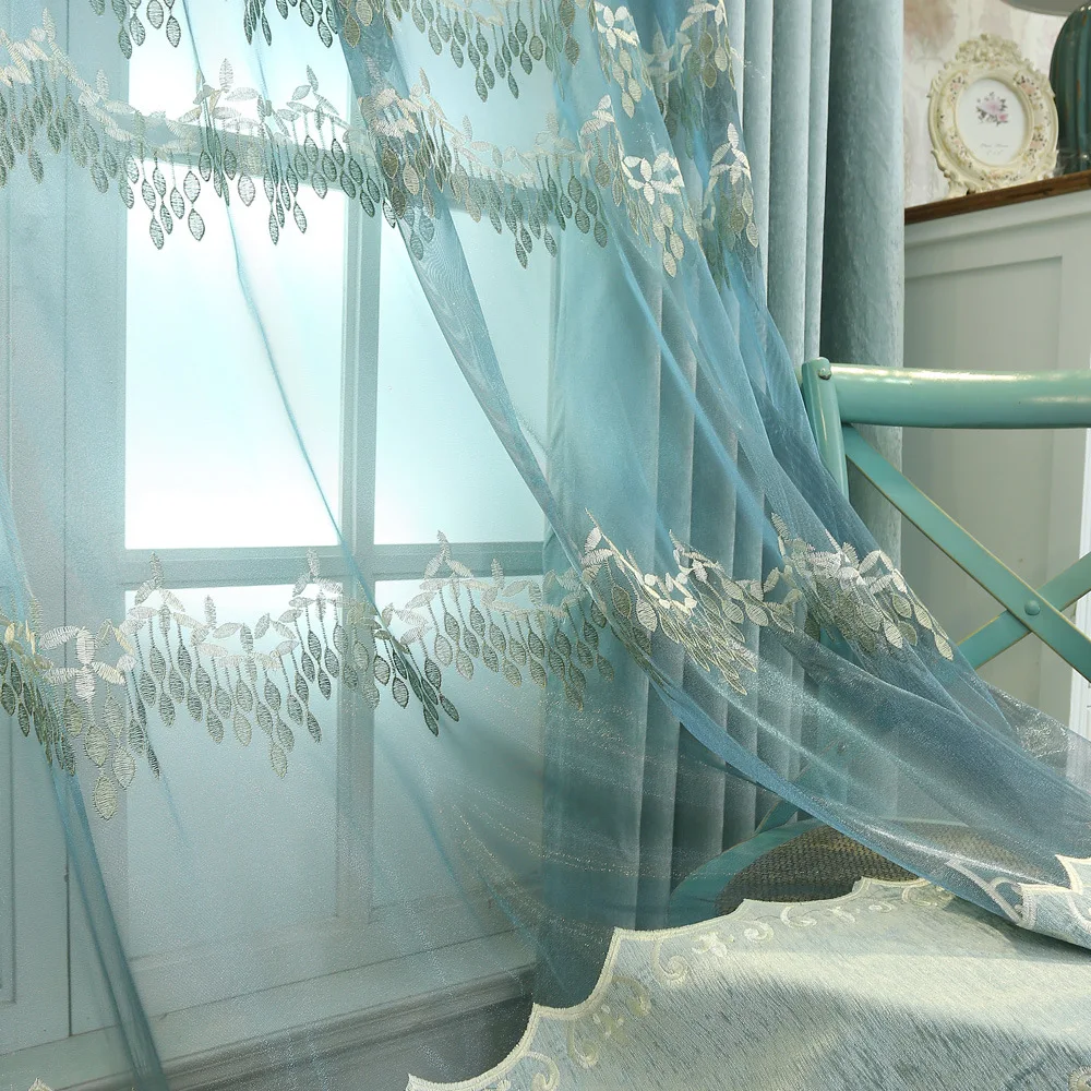 

New Chenille Embroidery European Luxury Villa Relief Curtains for Living Dining Room Bedroom Valance