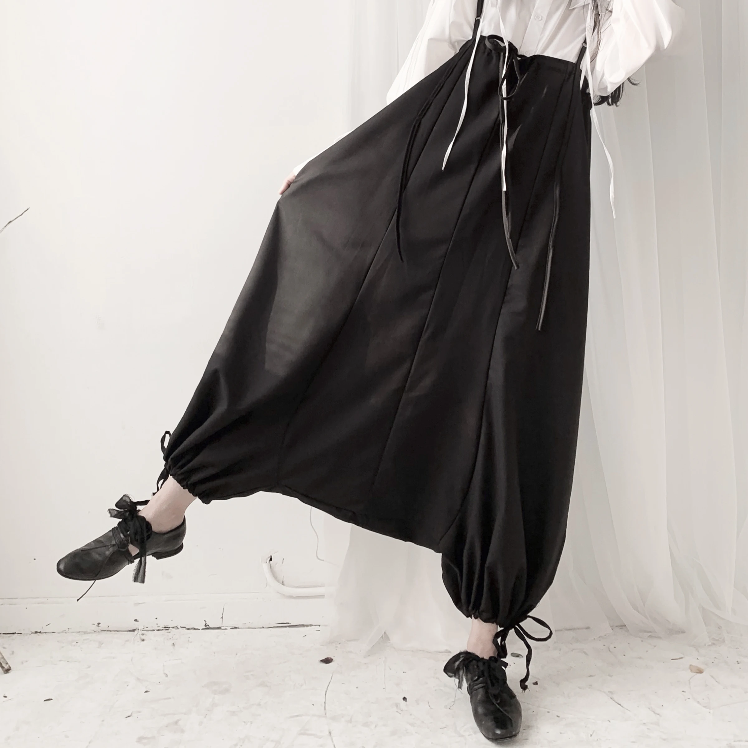 Темно Ямамото от кутюр повседневный дизайнер шнурок слаксы|Брюки| |