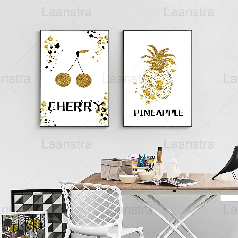 

Golden Fruit Home Decoration Painting Cherry and Pineapple Living Room Wall Canvas Poster Bedroom Dining Room Prints Coffee Shop