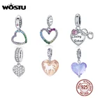WOSTU 925 стерлингового серебра Подвеска в виде сердца серии Шарм Циркон Любовь Сердце бусы серебряный кулон, подходят к оригинальному браслету, сделай сам, ювелирное изделие
