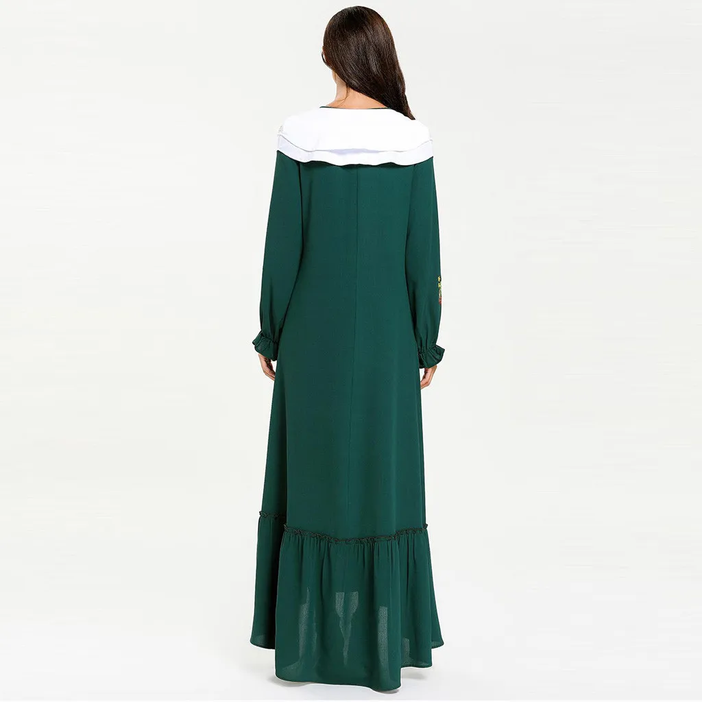 Женское мусульманское платье-макси Abaya арабское платье с длинными рукавами M-4XL |