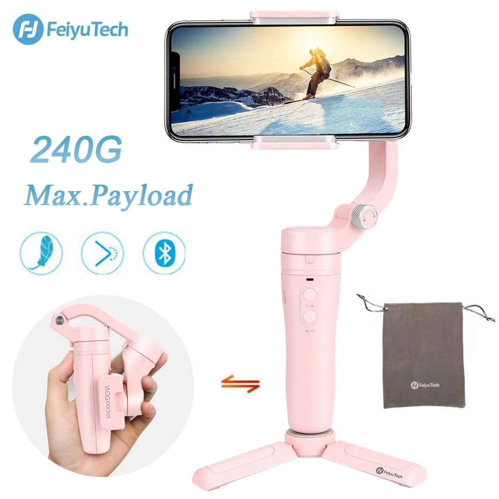 FeiyuTech Vlog карман для смартфона Gimbal 3-осевой портативный монопод с шарнирным замком; розовые складные стабилизатор для Android 240 г Полезная нагрузка