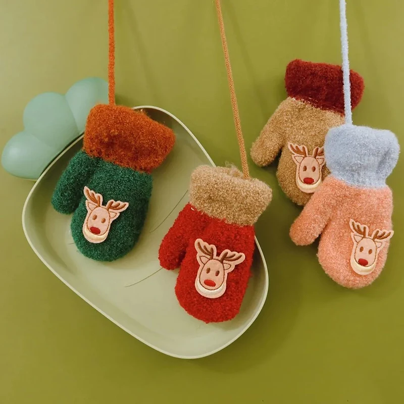 

Menoea, Рождественские зимние вязаные шерстяные перчатки, новые детские варежки с олененком из мультфильма для новорожденных мальчиков и дево...