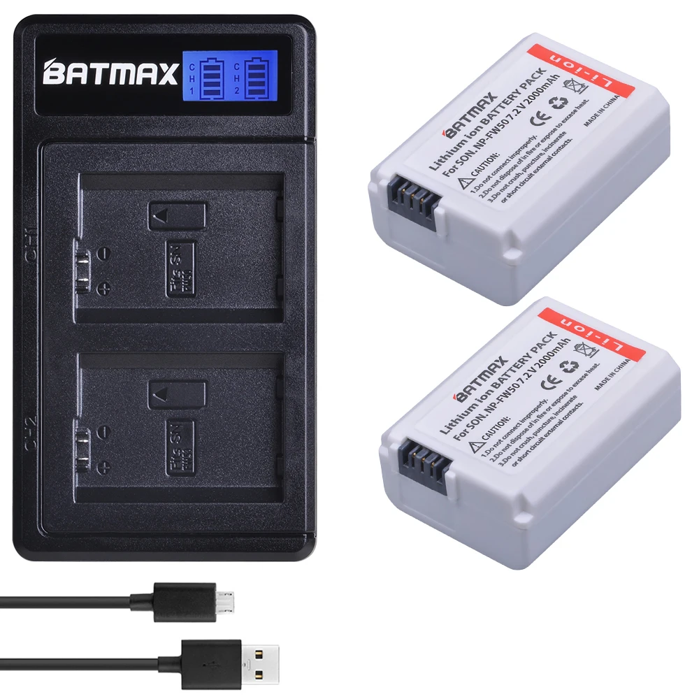 2B with charger Batmax NP-FW50 NPFW50 белый акумуляторная батарея+ ЖК-дисплей USB Dual Зарядное устройство для sony Alpha a6500 a6300 a7 7R a7R a7R II a7II NEX-3 NEX-3N NEX-5 - Цвет: 2B with charger