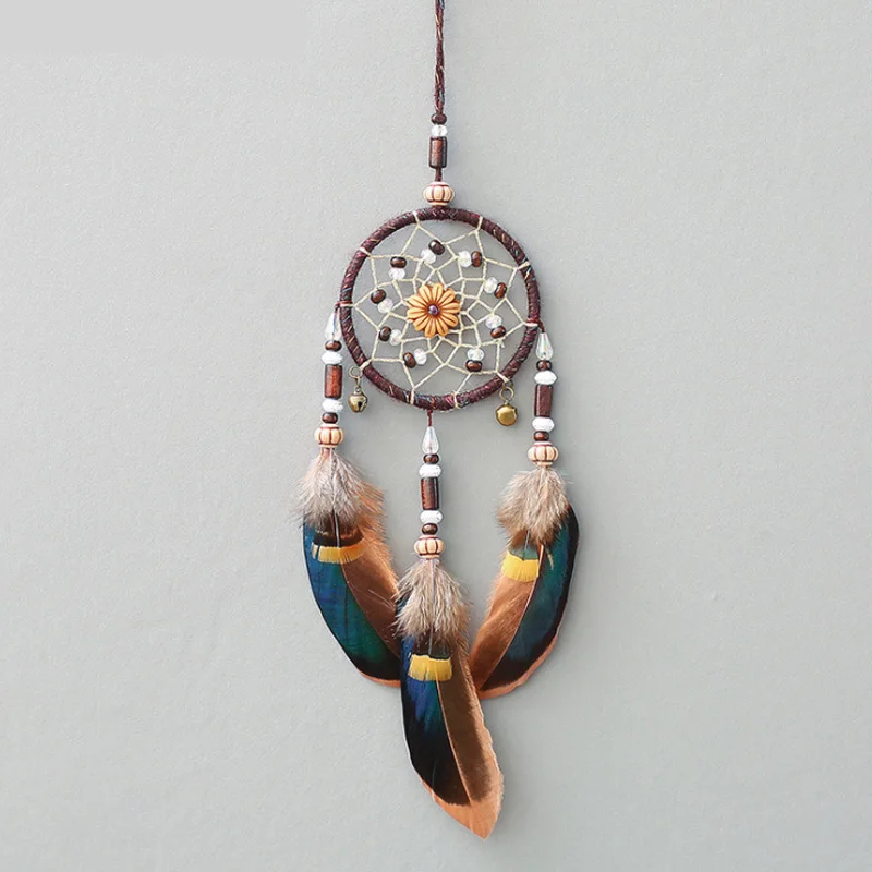 Handmade Wood Bead Sunflower Royal Blue Brown Eagle Feather Dreamcatcher Car Ornaments Decoration Birthday Gift XR045 | Дом и сад