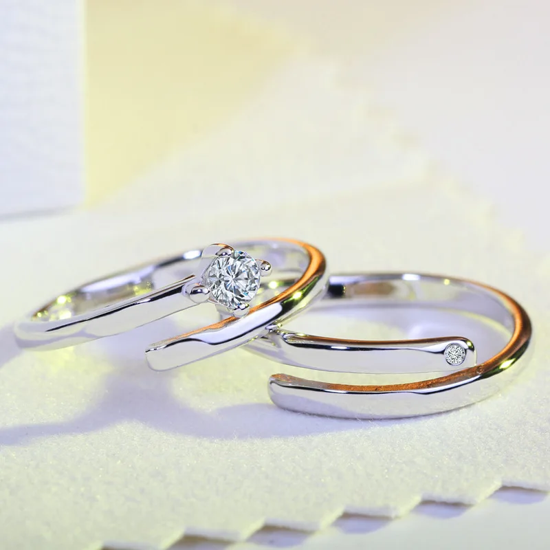 Обручальные кольца для пары серебристые ювелирные изделия с 4 зубцами набор из