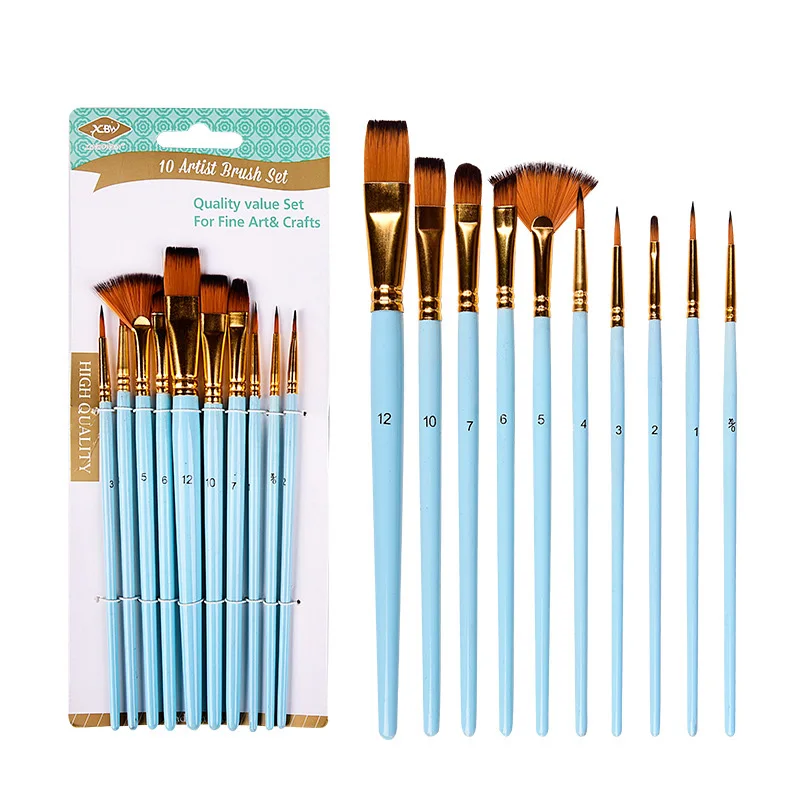 10 Pcs/Set Nylon Hair Artist Paint Brush Professional Watercolor Acrylic Wooden Handle Painting Brushes Art Supplies Stationery |