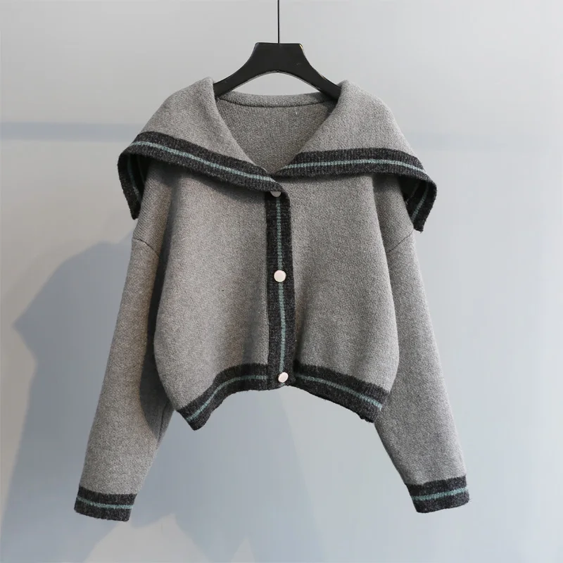 

Женский вязаный кардиган в полоску, теплый Свободный кардиган с отложным воротником, повседневная верхняя одежда, пальто, зима 2020