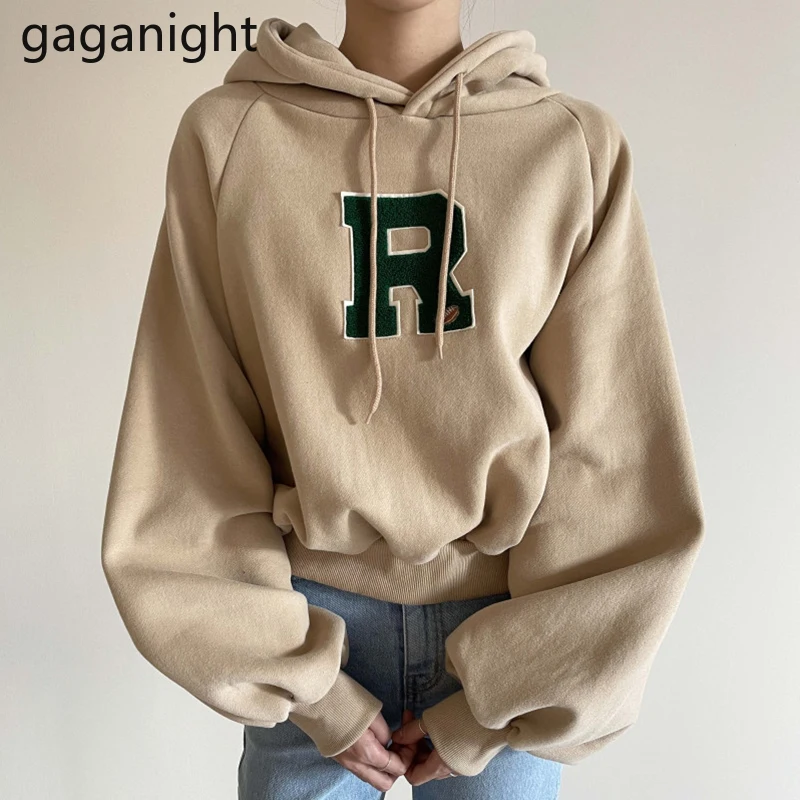 

Gaganight Women Hoodies 2021 Autumn Winter Korea Chic Casual All-match Drawstring Letter Embroidery Loose Plus Velvet Pullover