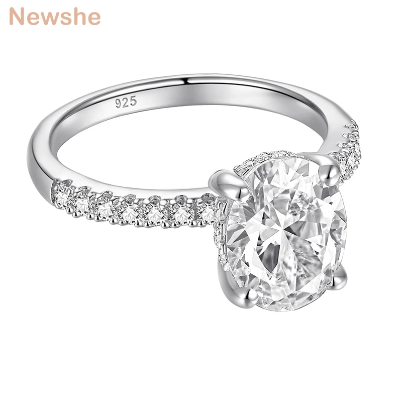 

Newshe Solid 925 Sterling Silver Engagement Ring For Women Brilliant Oval Cut AAAAA Cubic Zircon Bridal Wedding Jewelry BR1145