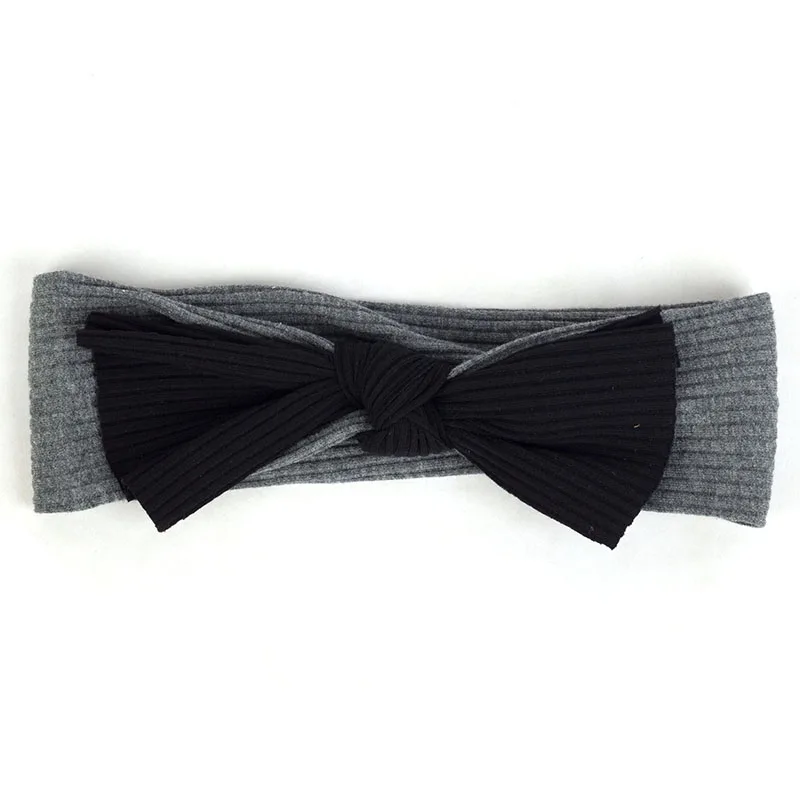 Black Dark gray Geebro для новорожденных из хлопка на подкладке для маленьких мальчиков и девочек в рубчик и повязка на голову для детей, подарок для ребенка, мягкая эластичная бантом головной убор-лента для волос аксессуары - Цвет: Black Dark gray