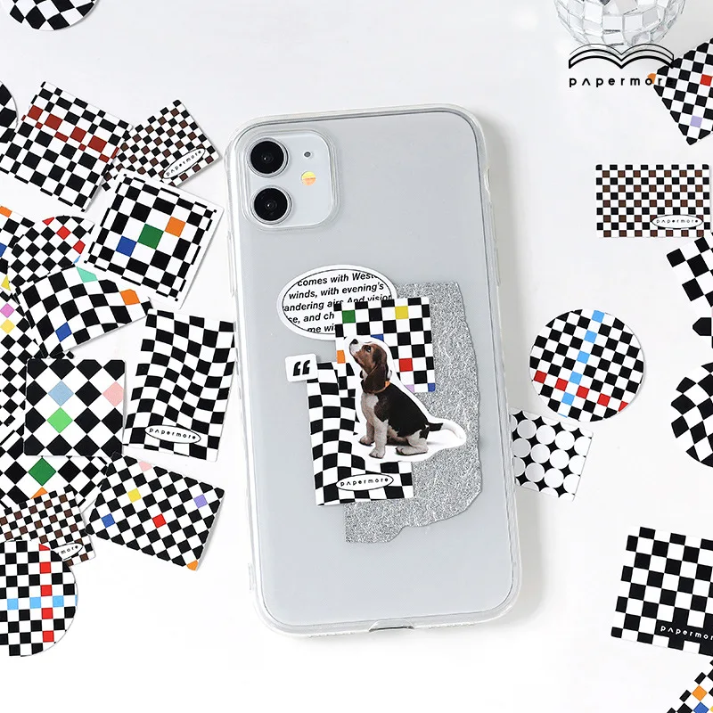 

20sets Kawaii Stationery Stickers Checkerboard Overture Series Junk Journal Diary Planner Decorative Mobile Sticker