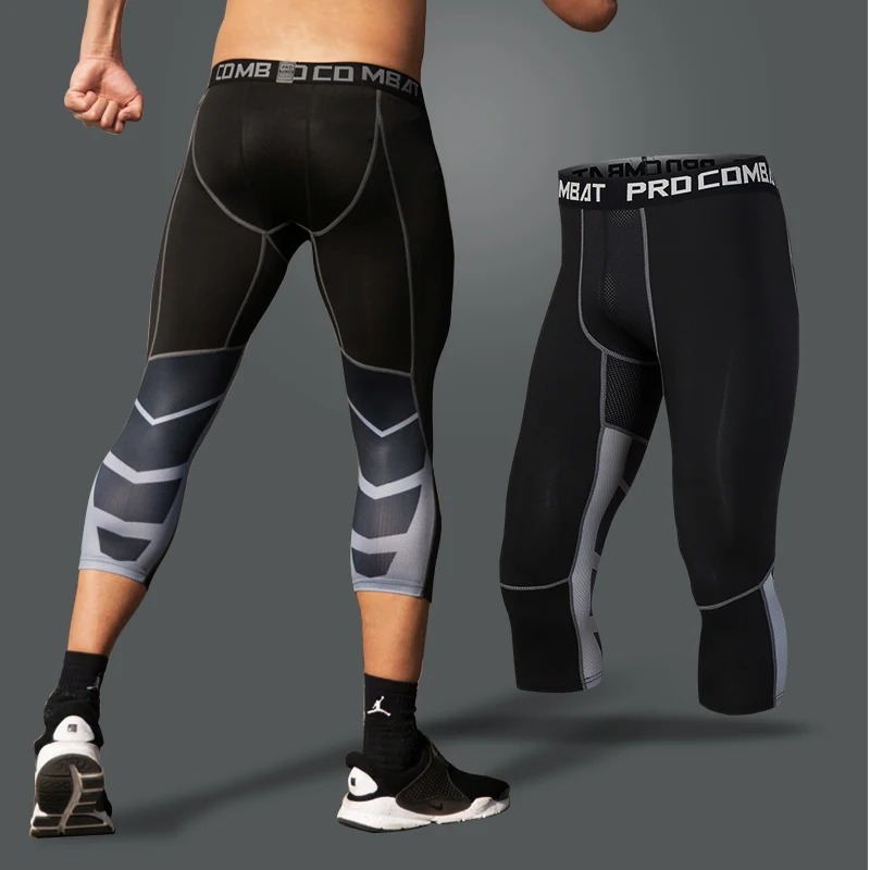

Compression 3/4 Pants Cropped Mens Leggings Tights Men Fitness Sports Leggings Man Running Basketball Training Leggings