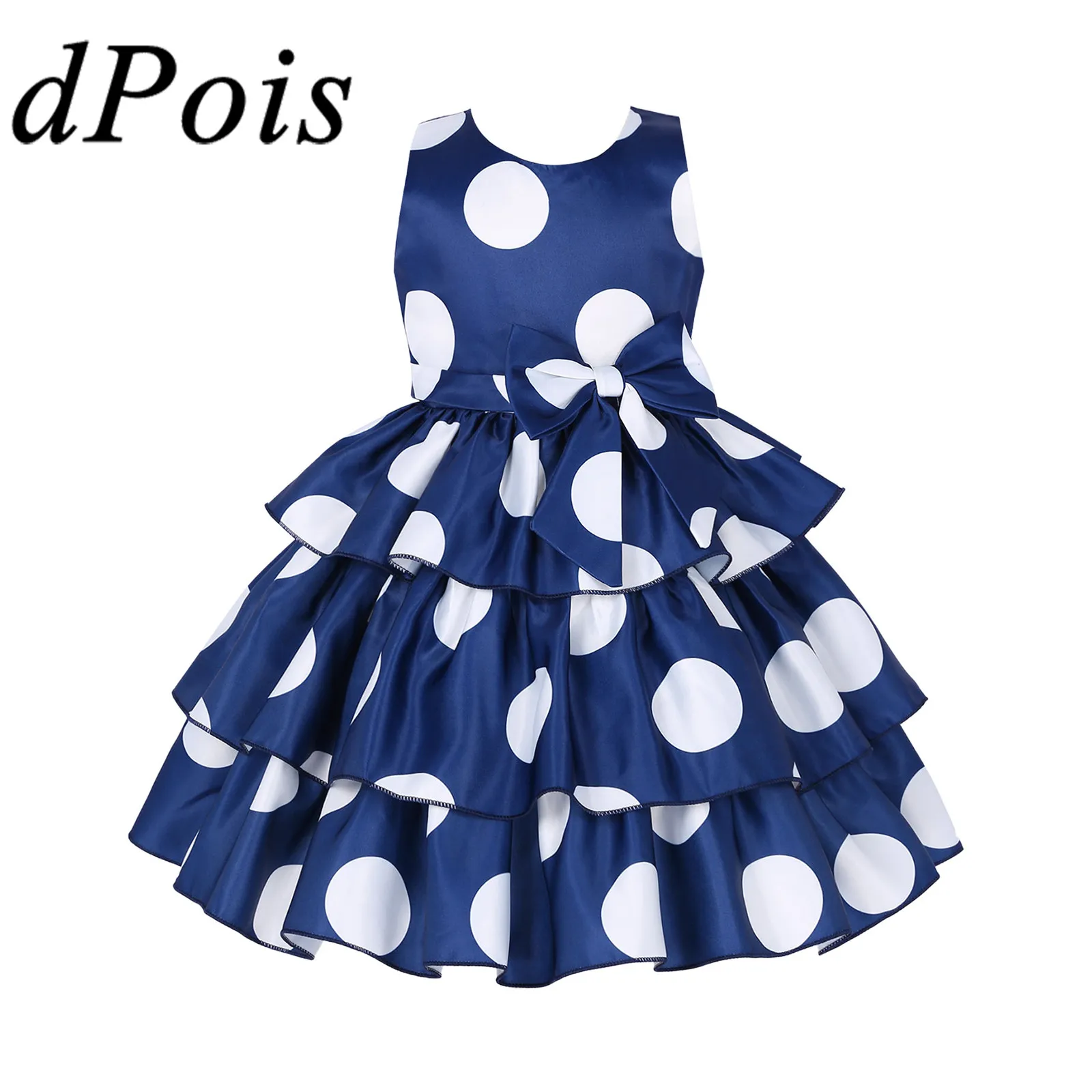 

Детское атласное платье без рукавов, в горошек