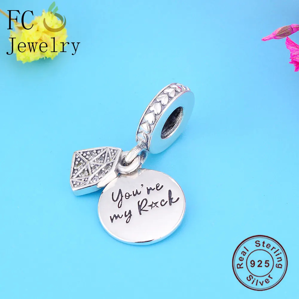 FC Jewelry Fit Original Brand Charm Bracelet 925 Sterling Silver Letter You are My Rock Bead Pendant For Making Berloque 2019 | Украшения и