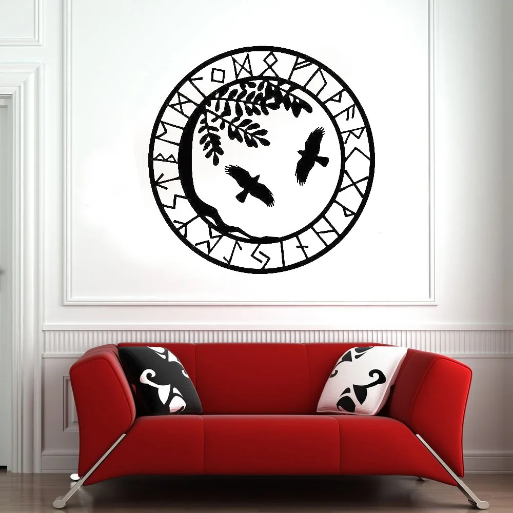 Орел настенные наклейки птицы ветви руны викингов Ретро двери окна виниловые