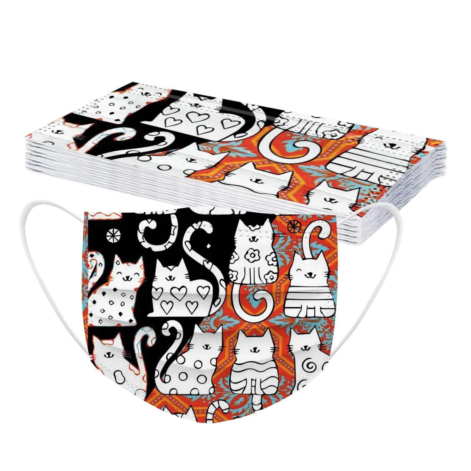 Одноразовая маска для лица с принтом кота взрослых 3 слоя 10 шт. | Тематическая