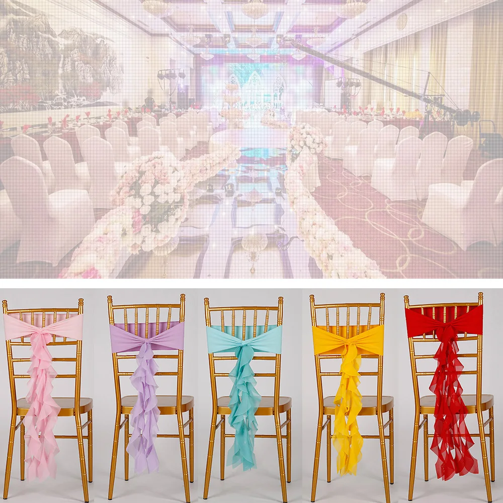 Новая шифоновая эластичная лента на стул с завязками спине воланом для свадьбы