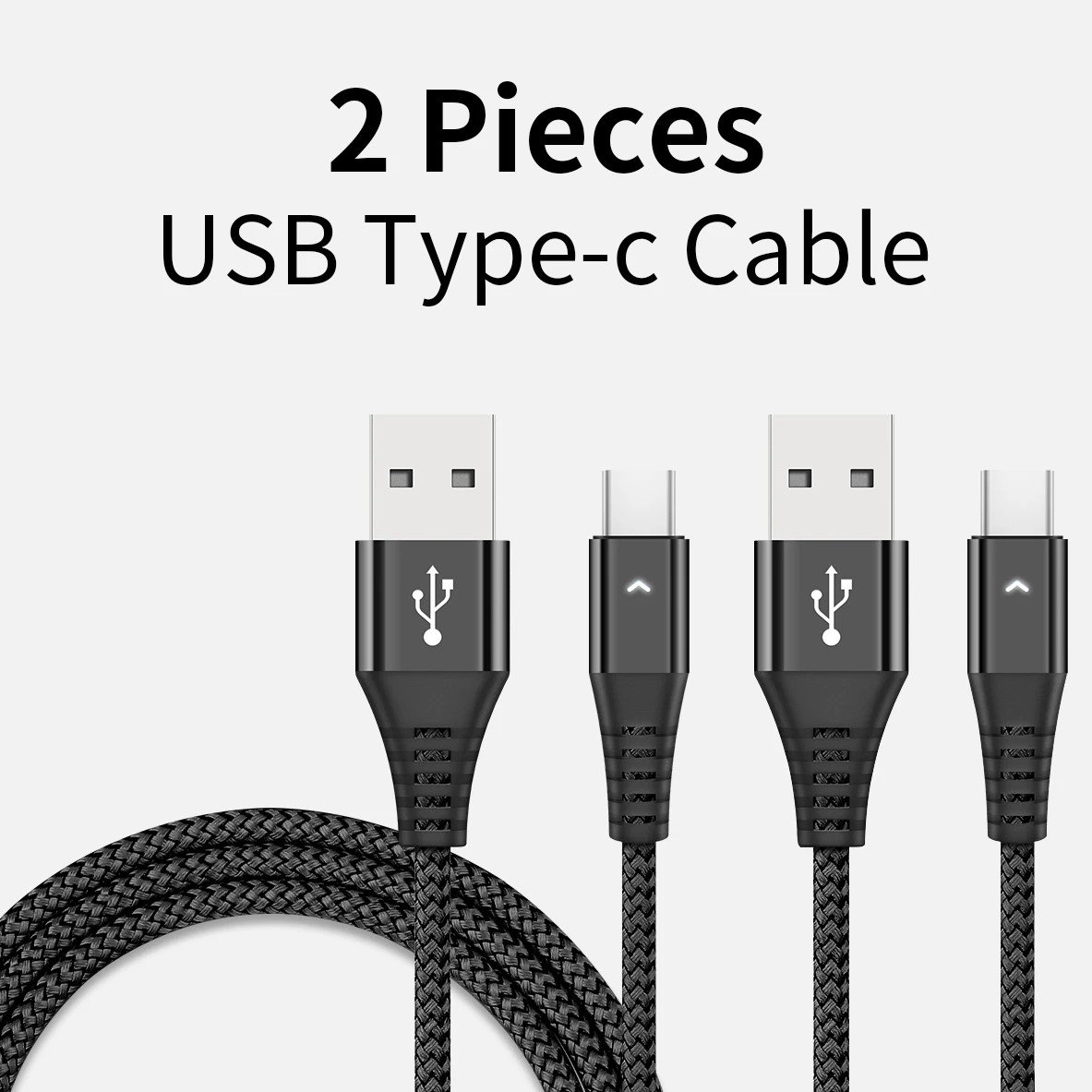 Black 2 Pieces HANNORD usb type-C кабель USB C кабель для быстрой зарядки и синхронизации данных 1,2 A Светодиодный индикатор 1,8 м для Xiaomi samsung Android Phone - Цвет: Black 2 Pieces