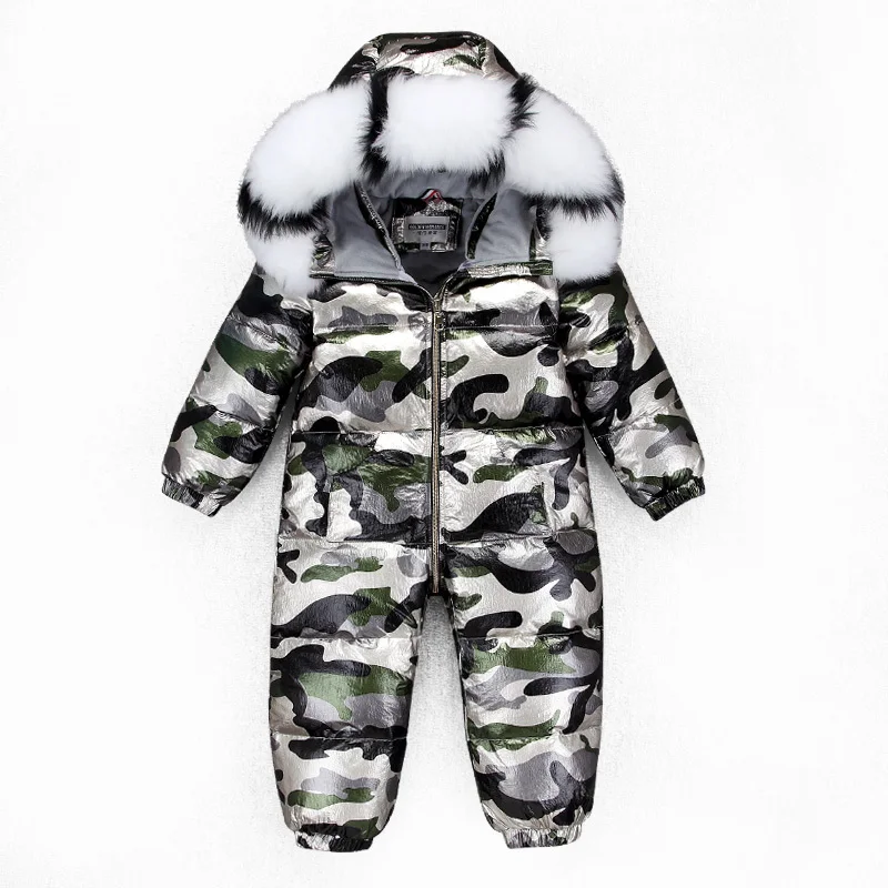 green fox fur Детский Пуховый комбинезон, зимние детские зимние костюмы для малышей, серебристо-белый комбинезон, утепленные детские комбинезоны с натуральным лисьим мехом - Цвет: green fox fur