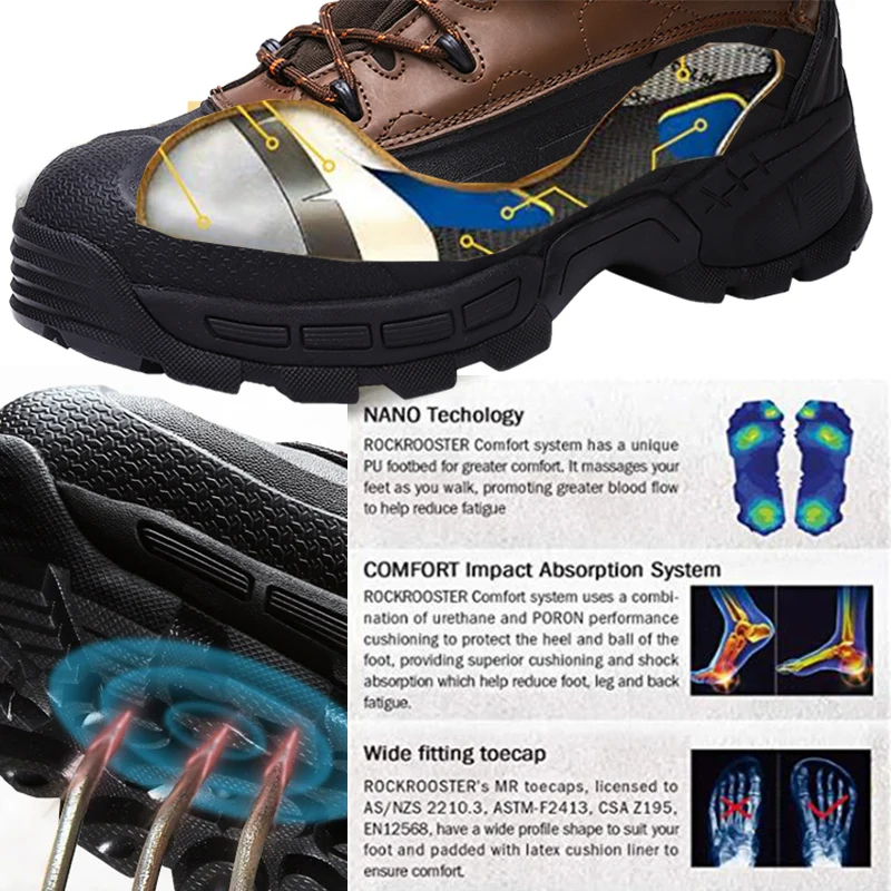 

Man's Safety Shoes for Steel Toe Hiking Boots Men Waterproof Work Protection Boots Anti-Collision Hunting Shoes with Iron Sheet