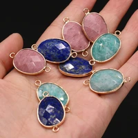 natural semi precious stone pendant gilded edge egg shaped connector emperor stone 18x30mm for jewelry making necklaces gift