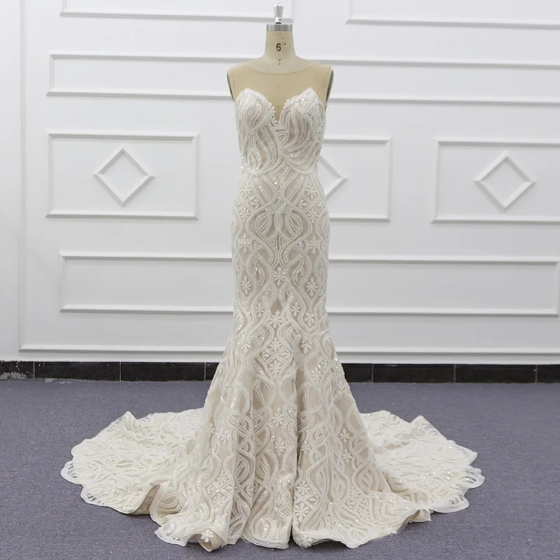 Женское свадебное платье с глубоким V образным вырезом юбкой годе|Свадебные