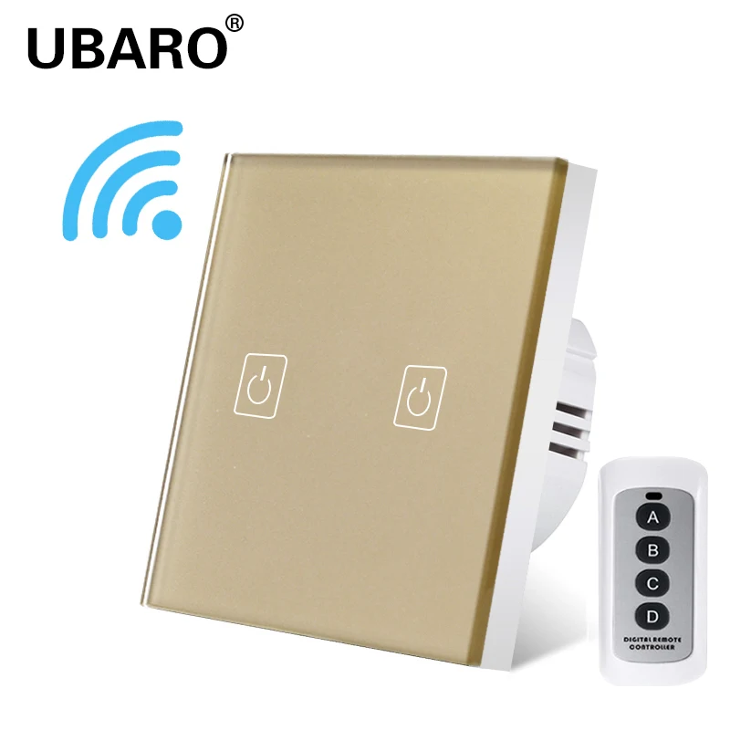 

UBARO панель из закаленного хрустального стекла 433 МГц беспроводной дистанционный переключатель света настенный сенсорный датчик кнопка Manuel AC100-240V 1/2/3 Gang