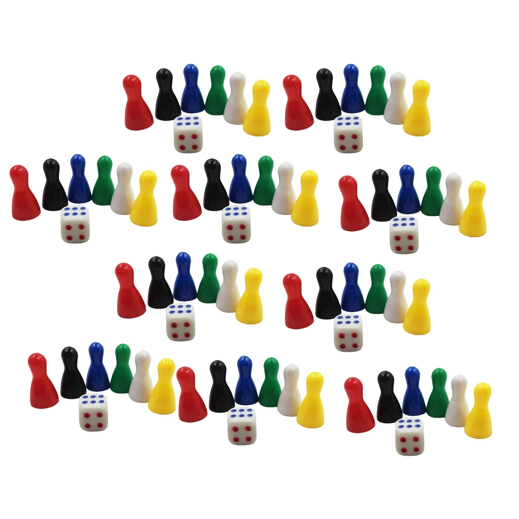 60 Pcs 25 mm Vintage Replacement Plastic Game Pieces Chessman and 10 Dice Kids Toys |