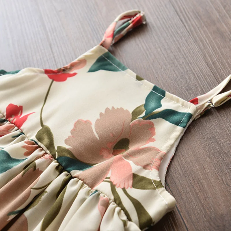 Милое платье принцессы на бретельках без рукавов с цветочным принтом для девочек