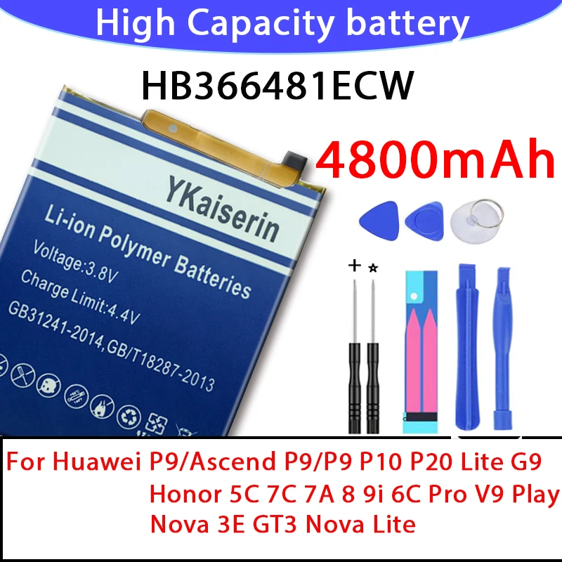 Оригинал YKaiserin Real 3000 мАч HB366481ECW для Huawei P9/p9 Lite/honor 8/p10 Lite/p8 Lite 2017 /p20 Lite/p9lite