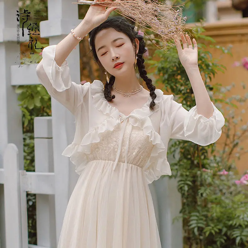 

2021 New Summer Women jacket Chiffon Lace up Sun protection clothing Short Ruffles ladies thin jacket female All-Match simply